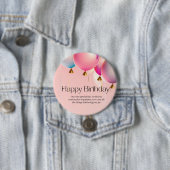 Roze verjaardagswensen ronde button 7,6 cm (In situ)
