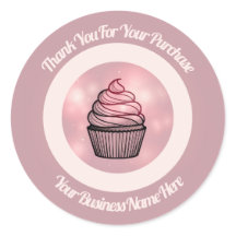 Roze verlichte cupcake business logo stickers