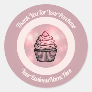 Roze verlichte cupcake business logo stickers
