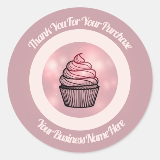 Roze verlichte cupcake business logo stickers (Voorkant)