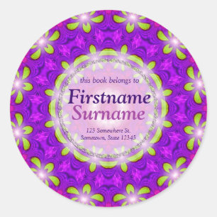 Roze Verlichtings Geometrische Mandala Boekplaat Ronde Sticker
