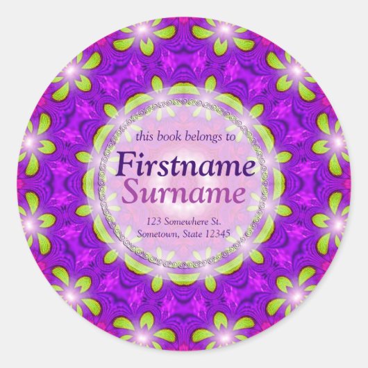 Roze Verlichtings Geometrische Mandala Boekplaat Ronde Sticker (Voorkant)