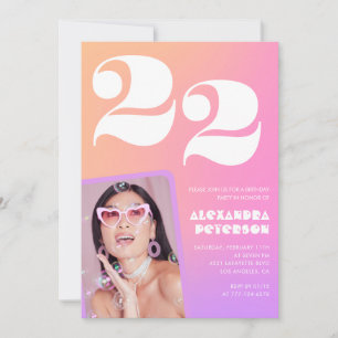 Roze verloop 22ste verjaardagsuitnodiging Retro fo Kaart