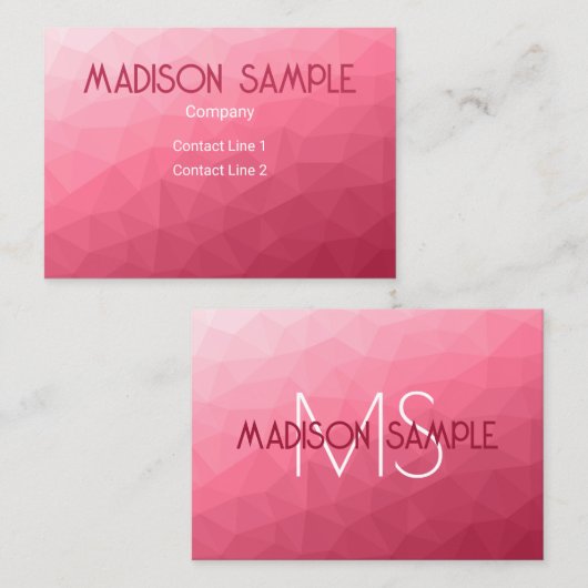 Roze verloop Geometrisch gaas Patroon Monogram Visitekaartje (Voorkant / Achterkant)