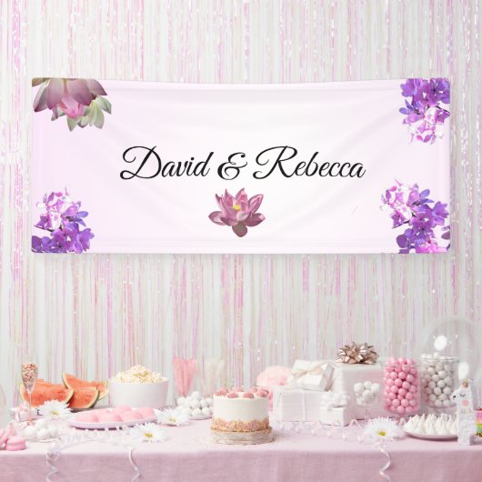 Roze Verlopen Bloem Bruilofts Banner (Feest)