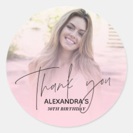 Roze Verlopen Foto Verjaardag Bedankt Ronde Sticker