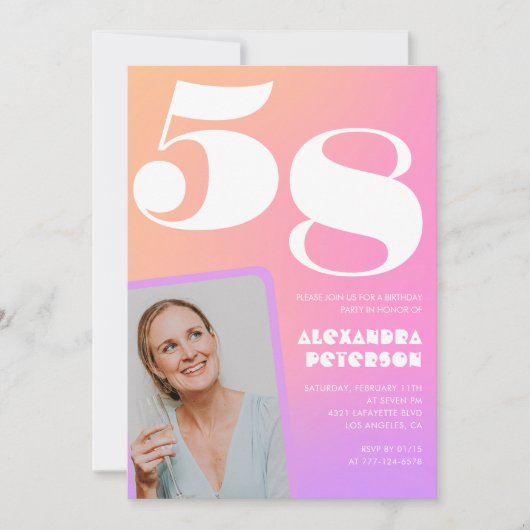Roze Verlopen Retro Foto 58ste verjaardag Kaart (Voorkant)