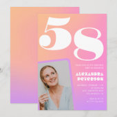 Roze Verlopen Retro Foto 58ste verjaardag Kaart (Voorkant / Achterkant)