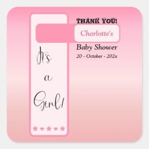 Roze Verlopend Zoete Oogbal Tekst Baby Shower Vierkante Sticker