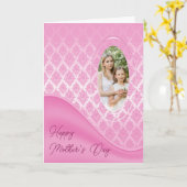 Roze Verlopende Damast Foto Kaart (Gele Bloem)