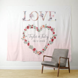 Roze Verloving Selfie Love Achtergrond Huwelijk Wandkleed