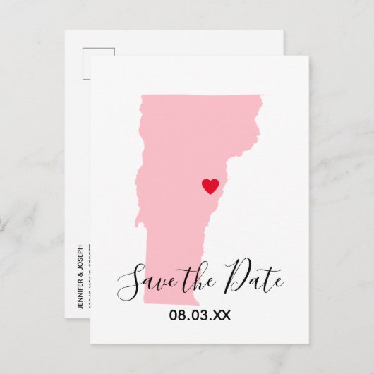 Roze Vermont Red Heart sla de datum op Aankondigingskaart (Voorkant / Achterkant)