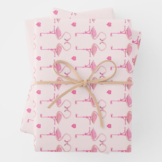 Roze verpakkingspapier met flamingos inpakpapier vel (In situ)