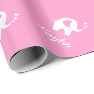 Roze verpakkingspapier met schattige baby olifant cadeaupapier
