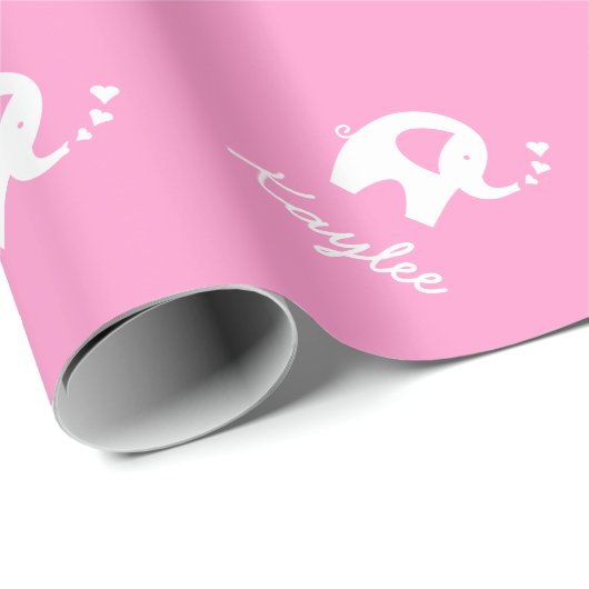 Roze verpakkingspapier met schattige baby olifant cadeaupapier (Rol Hoek)