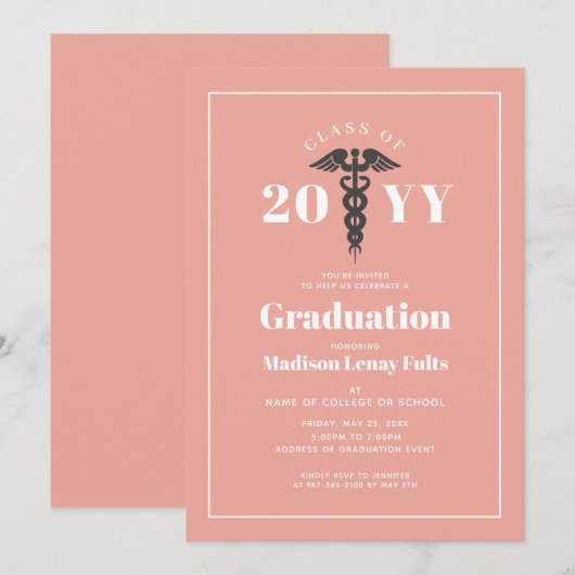 Roze Verpleegster Afstuderen Modern Minimalistisch Kaart (Voorkant / Achterkant)