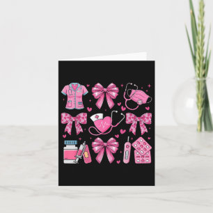 Roze verpleegster coquette boog hart stethoscoop kaart