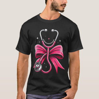 Roze Verpleegster Coquette Ribbon Bow Stethoscoop  T-shirt