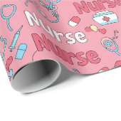 Roze verpleegster levens naadloos patroon (1) cadeaupapier (Rol Hoek)