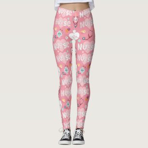 Roze verpleegster levens naadloos patroon (4) leggings