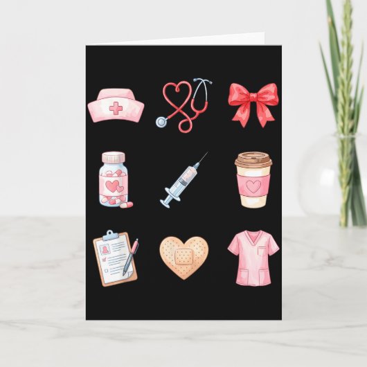Roze verpleegster valentijnstethoscoop Scrubs Hart Kaart (Voorkant)