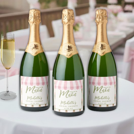 Roze vers van de markt bruidsdouche sparkling wijnetiket