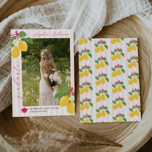 Roze Verse Lemon Citrus Afstudeer Uitnodiging