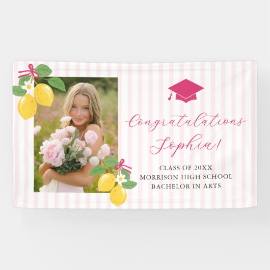 Roze Verse Rozen Citrus Afstudeerfeest Spandoek (Horizontaal)