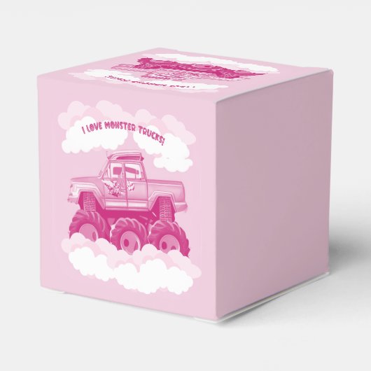 Roze versie I Love Monster Trucks Afbeelding Bedankdoosjes (Achterkant)