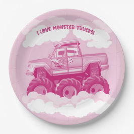 Roze versie I Love Monster Trucks Afbeelding Papieren Bordje