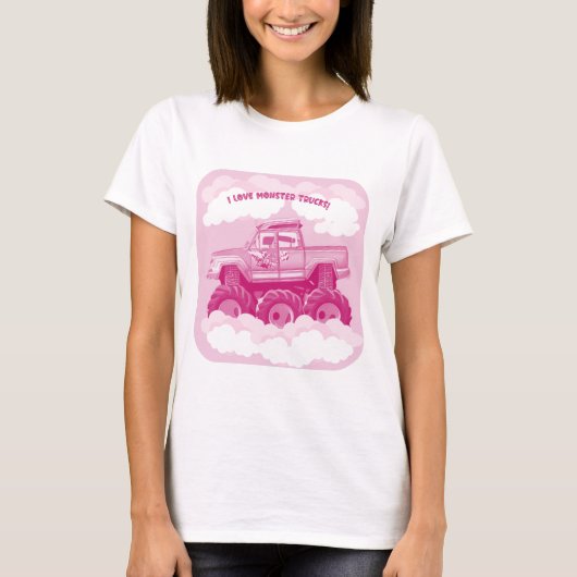Roze versie I Love Monster Trucks Afbeelding T-shirt (Voorkant)