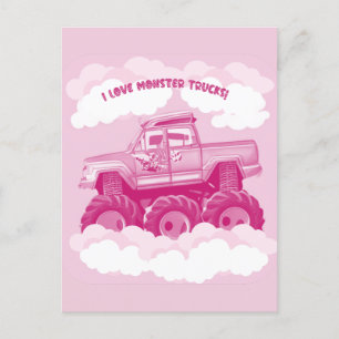 Roze versie I Love Monster Trucks Afbeelding Uitnodiging Briefkaart