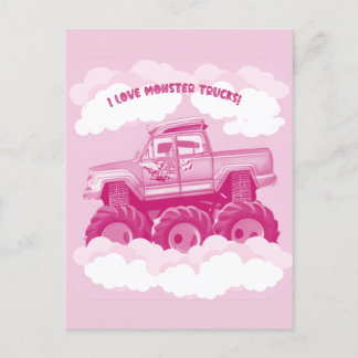 Roze versie I Love Monster Trucks Afbeelding Uitnodiging Briefkaart