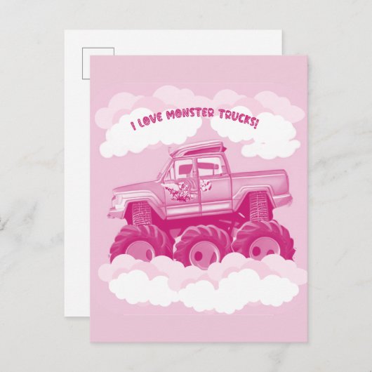 Roze versie I Love Monster Trucks Afbeelding Uitnodiging Briefkaart (Voorkant / Achterkant)