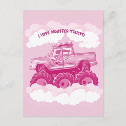 Roze versie I Love Monster Trucks Afbeelding Uitnodiging Briefkaart (Voorkant)