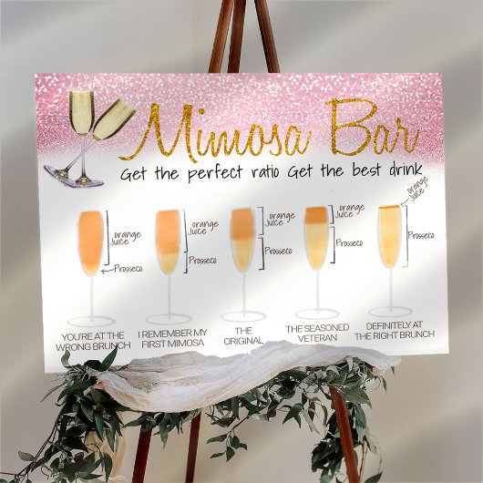 Roze versierd Mimosa Bar Bruidsbrunch bord Poster