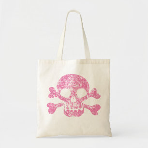 Roze versleten schedel en gekruiste botten boodsch tote bag