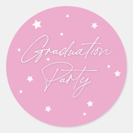  Roze Verspreide Stars Graduation Party Ronde Sticker (Voorkant)