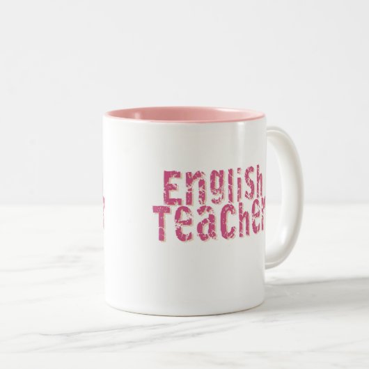 Roze verstelbare tekst Engels leraar Tweekleurige Koffiemok (Voorkant rechts)