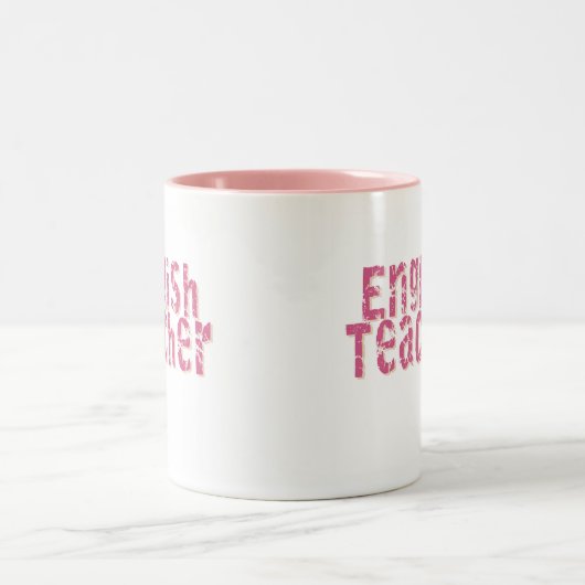 Roze verstelbare tekst Engels leraar Tweekleurige Koffiemok (Center)