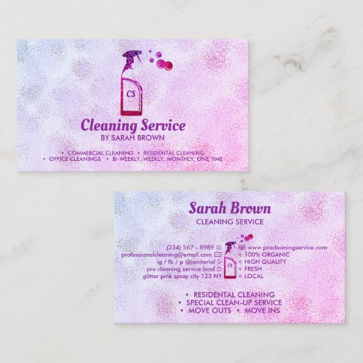 Roze verstuiver met flesjes Aangepaste Initialen Visitekaartje (Voorkant / Achterkant)