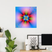 Roze verstuiver op blauw Poster (Thuiskantoor)