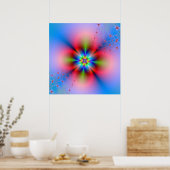 Roze verstuiver op blauw Poster (Keuken)