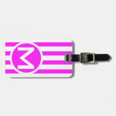 Roze Verticale Streep Button Monogrammed Bagagelabel (Voorkant horizontaal)
