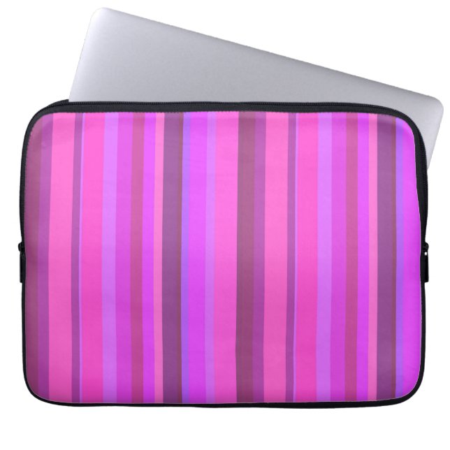 Roze verticale strepen laptop sleeve (Voorkant)