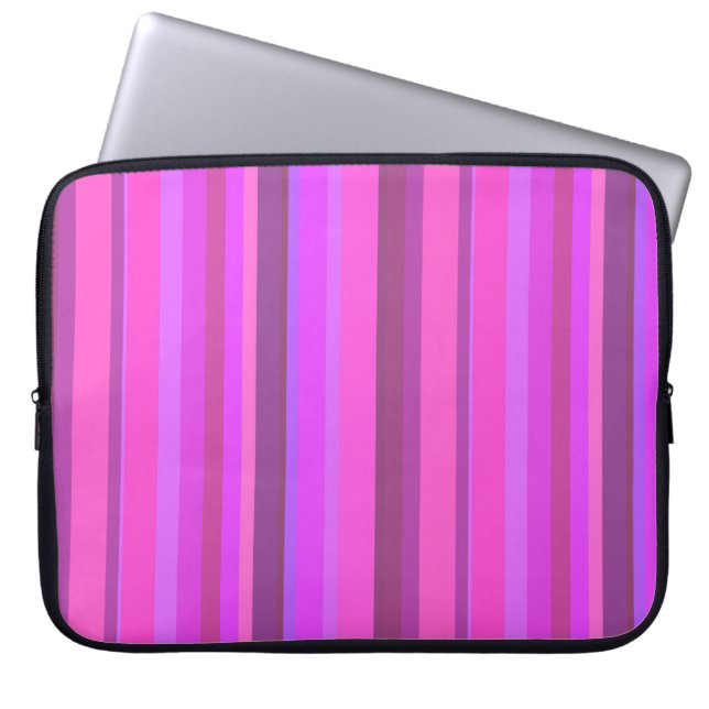 Roze verticale strepen laptop sleeve (Voorkant)