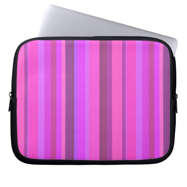 Roze verticale strepen laptop sleeve (Voorkant)