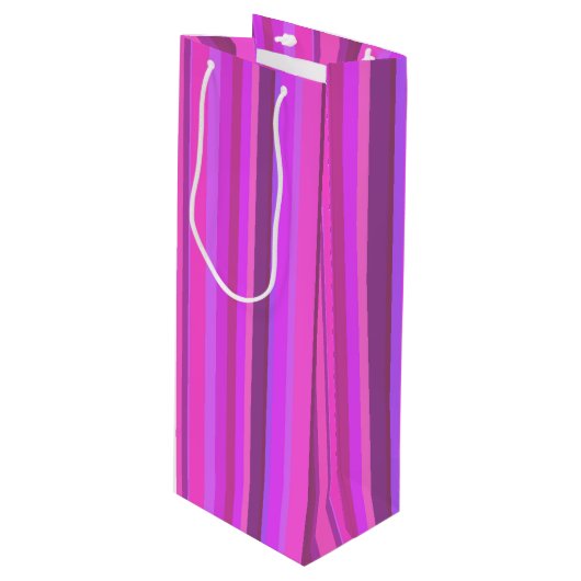 Roze verticale strepen wijn cadeautas (Voorkant Gekanteld)