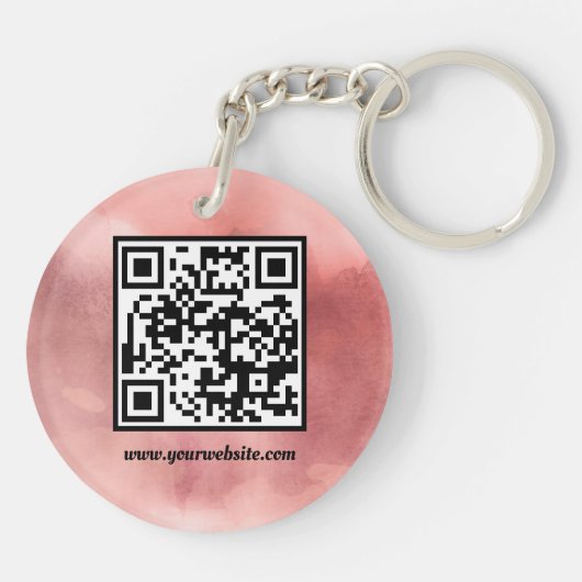 Roze & Vervaagd Roos QR Code Business Logo 2-zijdi Sleutelhanger (Achterkant)