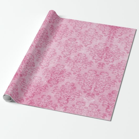  roze verweerd bloemendamast patroon girly cadeaupapier (Uitgerold)